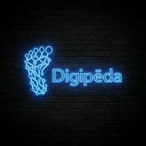 DIGIPĒDA neona logo ar digitālu pēdas nospiedumu